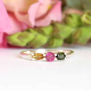 3 Side Set Multi-stone Tourmaline Ring