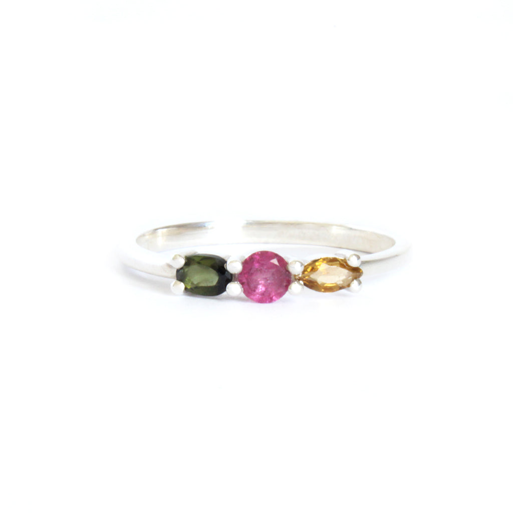 3 Side Set Multi-stone Tourmaline Ring