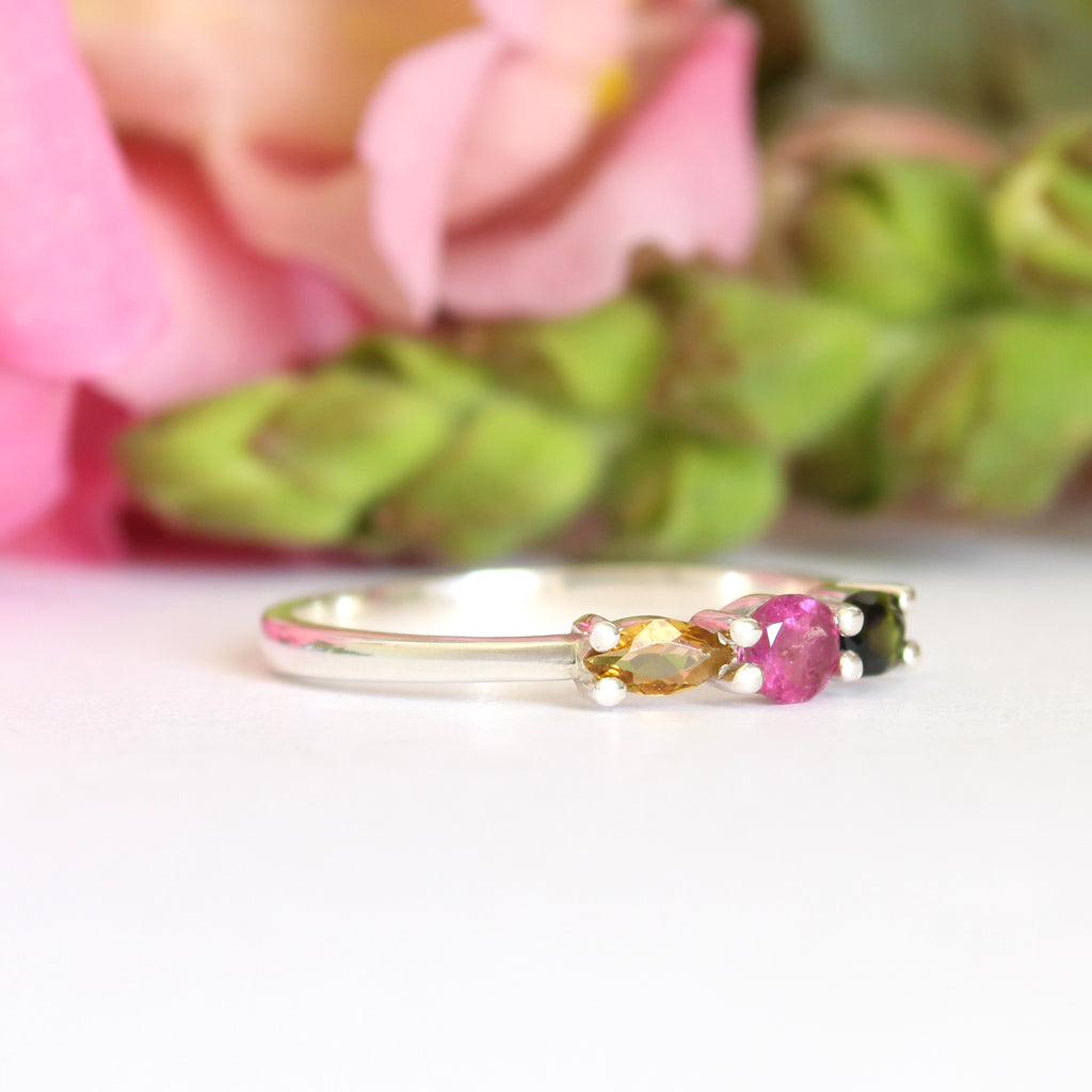 3 Side Set Multi-stone Tourmaline Ring