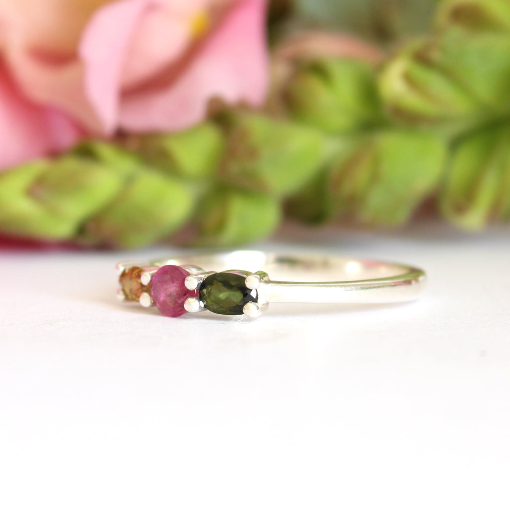 3 Side Set Multi-stone Tourmaline Ring