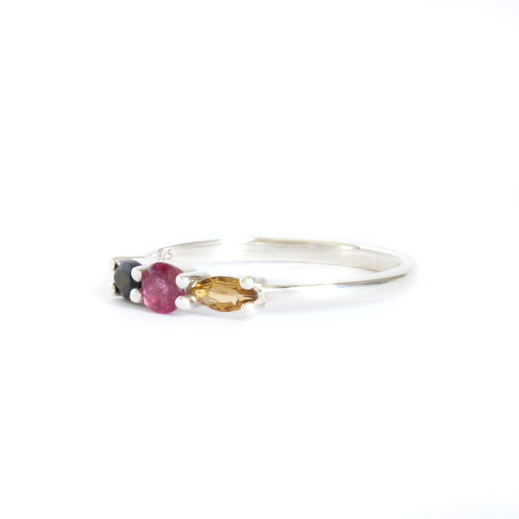 3 Side Set Multi-stone Tourmaline Ring