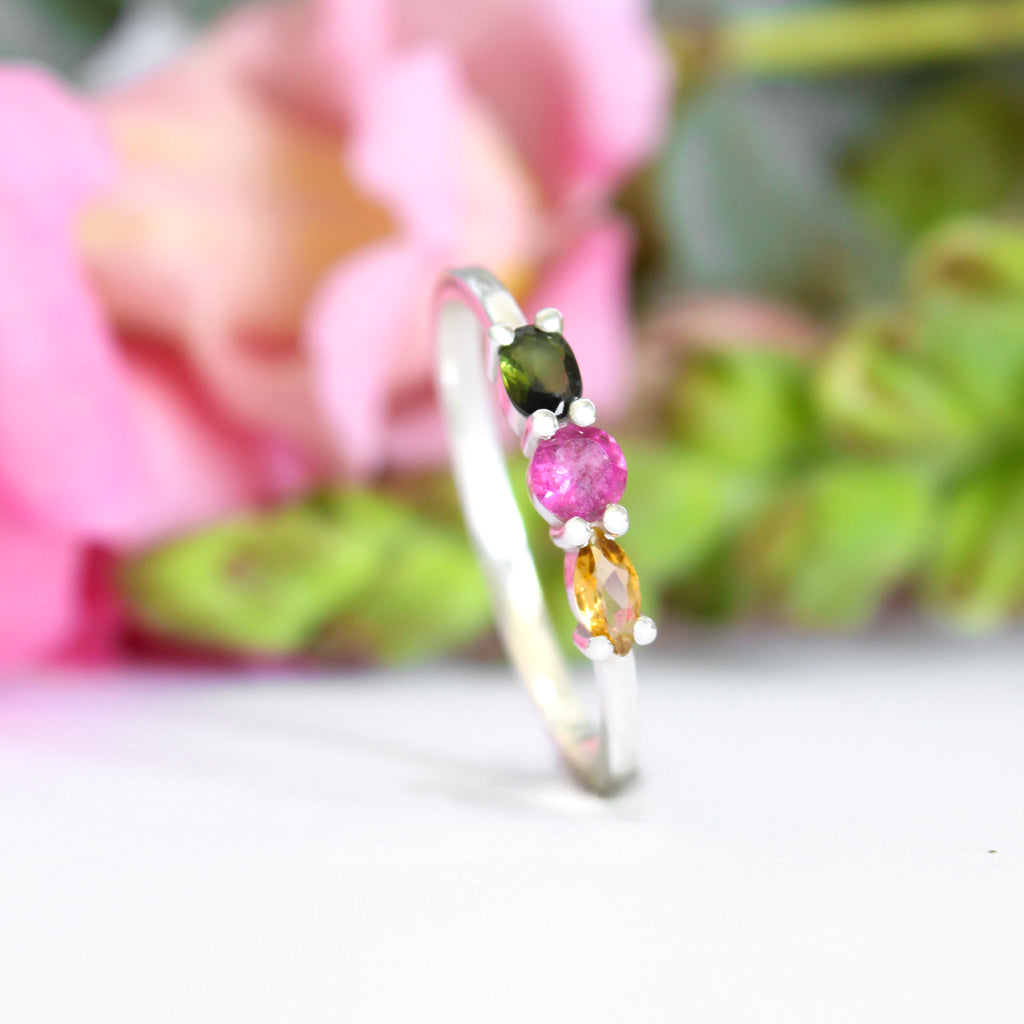 3 Side Set Multi-stone Tourmaline Ring