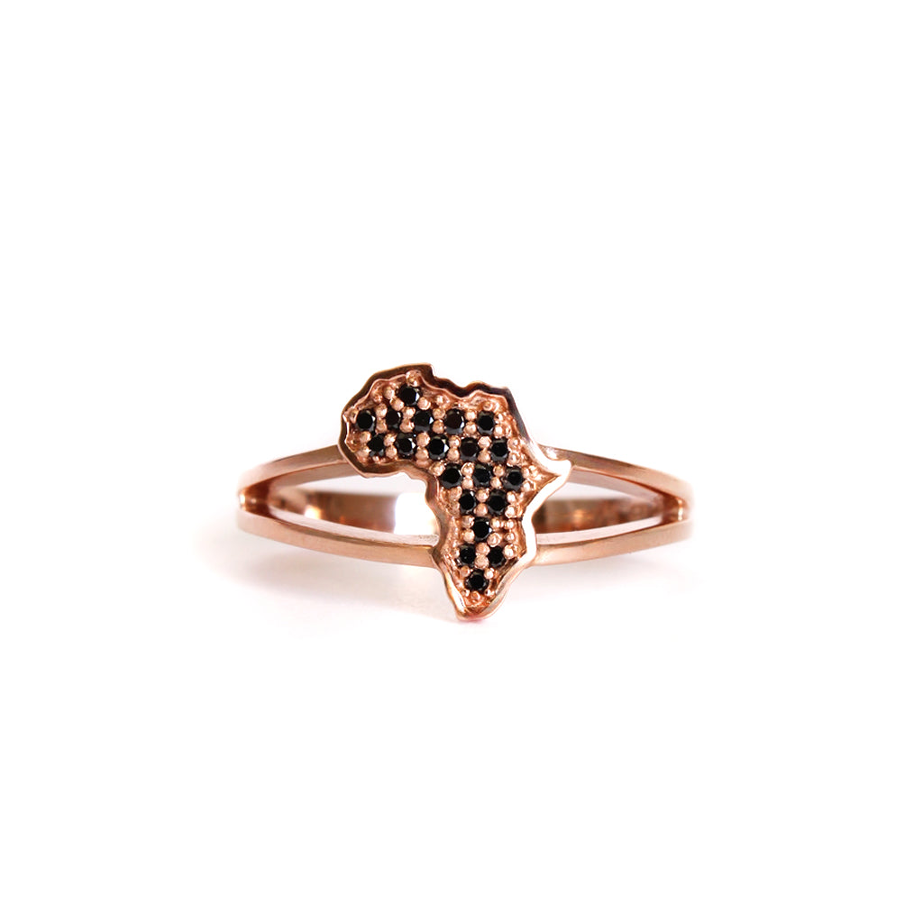 Africa Black Diamond Split Band Rose Gold Ring