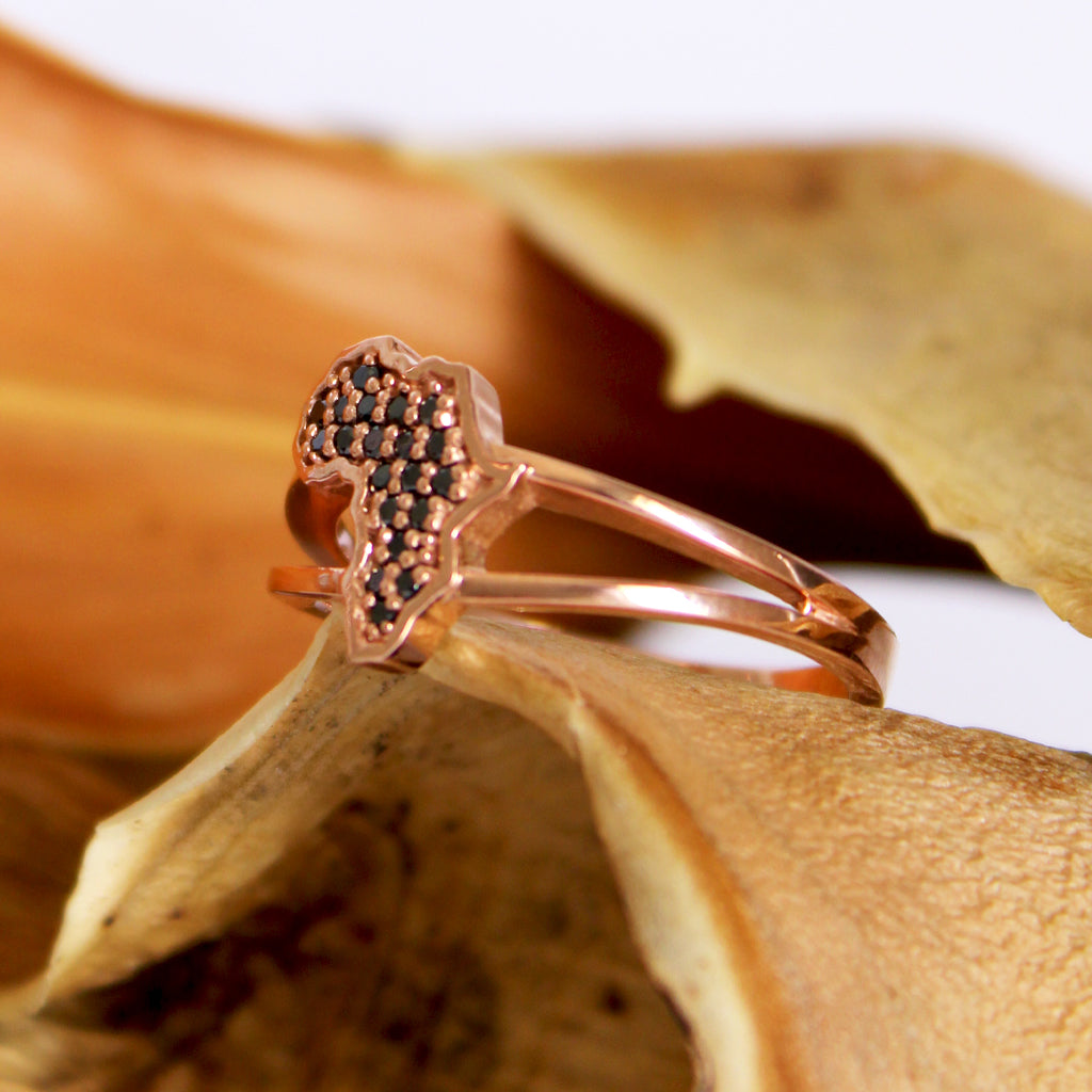 Africa Black Diamond Split Band Rose Gold Ring