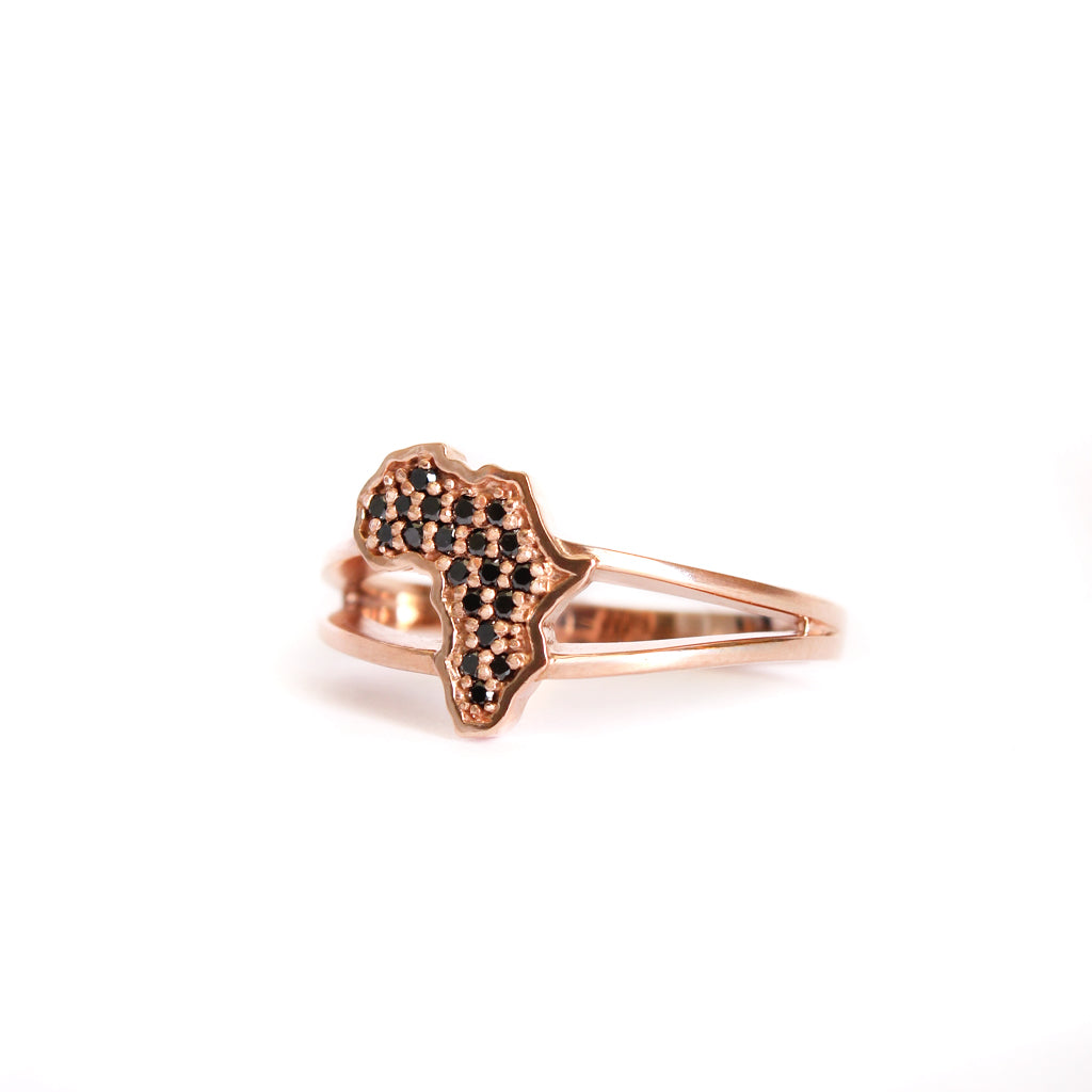 Africa Black Diamond Split Band Rose Gold Ring