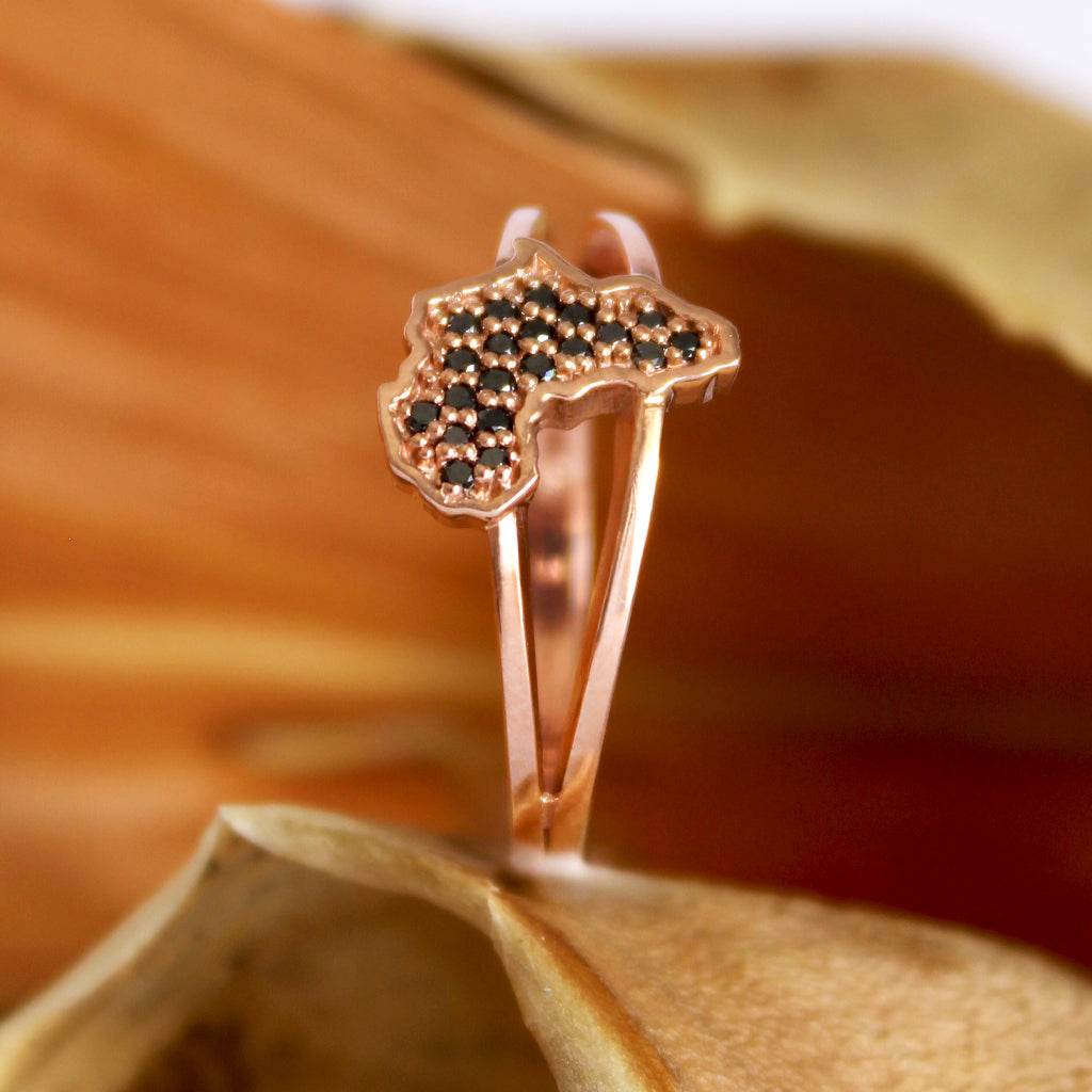 Africa Black Diamond Split Band Rose Gold Ring