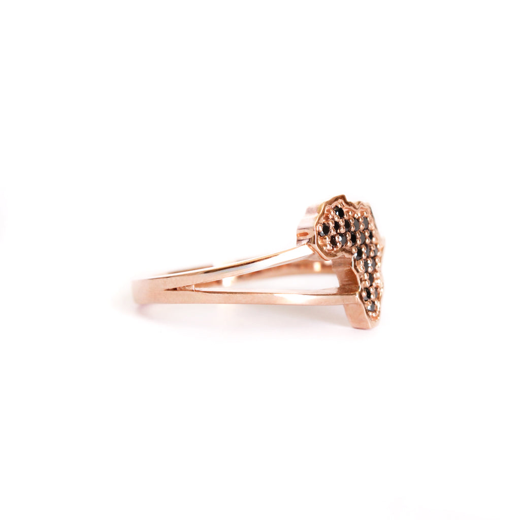 Africa Black Diamond Split Band Rose Gold Ring