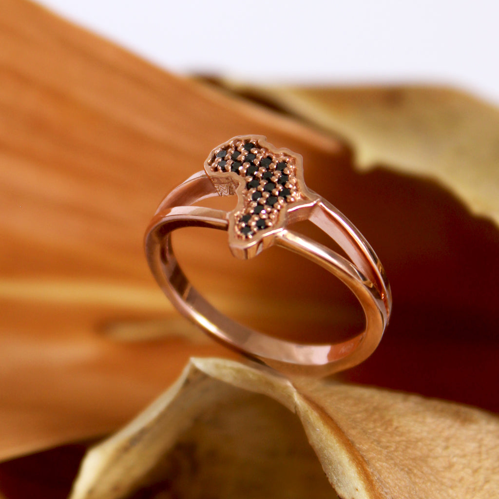 Africa Black Diamond Split Band Rose Gold Ring