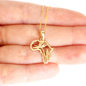 Africa Map Bird of Paradise Yellow Gold Pendant