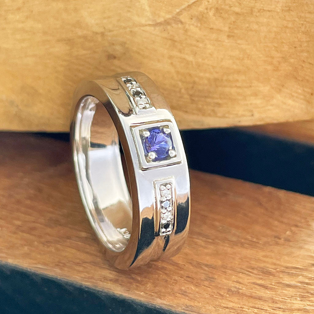 Tanzanite and diamond mens unisex ring