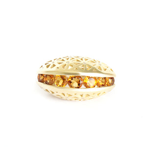 Afrogem Citrine And Diamond Raised Pattern Statement Ring in Yellow Gold