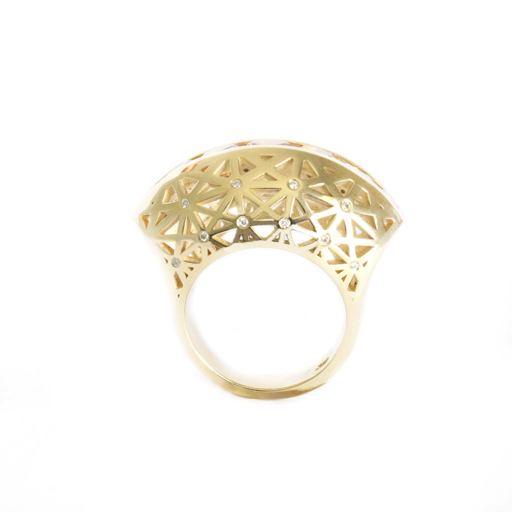 Afrogem Citrine And Diamond Raised Pattern Statement Ring in Yellow Gold