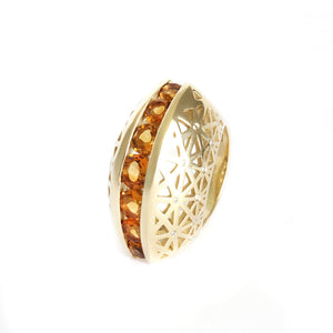 Afrogem Citrine And Diamond Raised Pattern Statement Ring in Yellow Gold