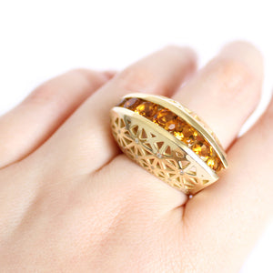 Afrogem Citrine And Diamond Raised Pattern Statement Ring in Yellow Gold