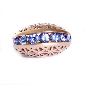 Afrogem Tanzanite And Diamond Raised Pattern Statement Ring in Rose Gold