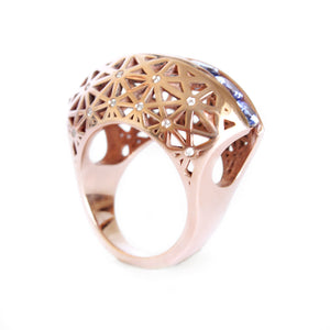 Afrogem Tanzanite And Diamond Raised Pattern Statement Ring in Rose Gold