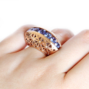 Afrogem Tanzanite And Diamond Raised Pattern Statement Ring in Rose Gold