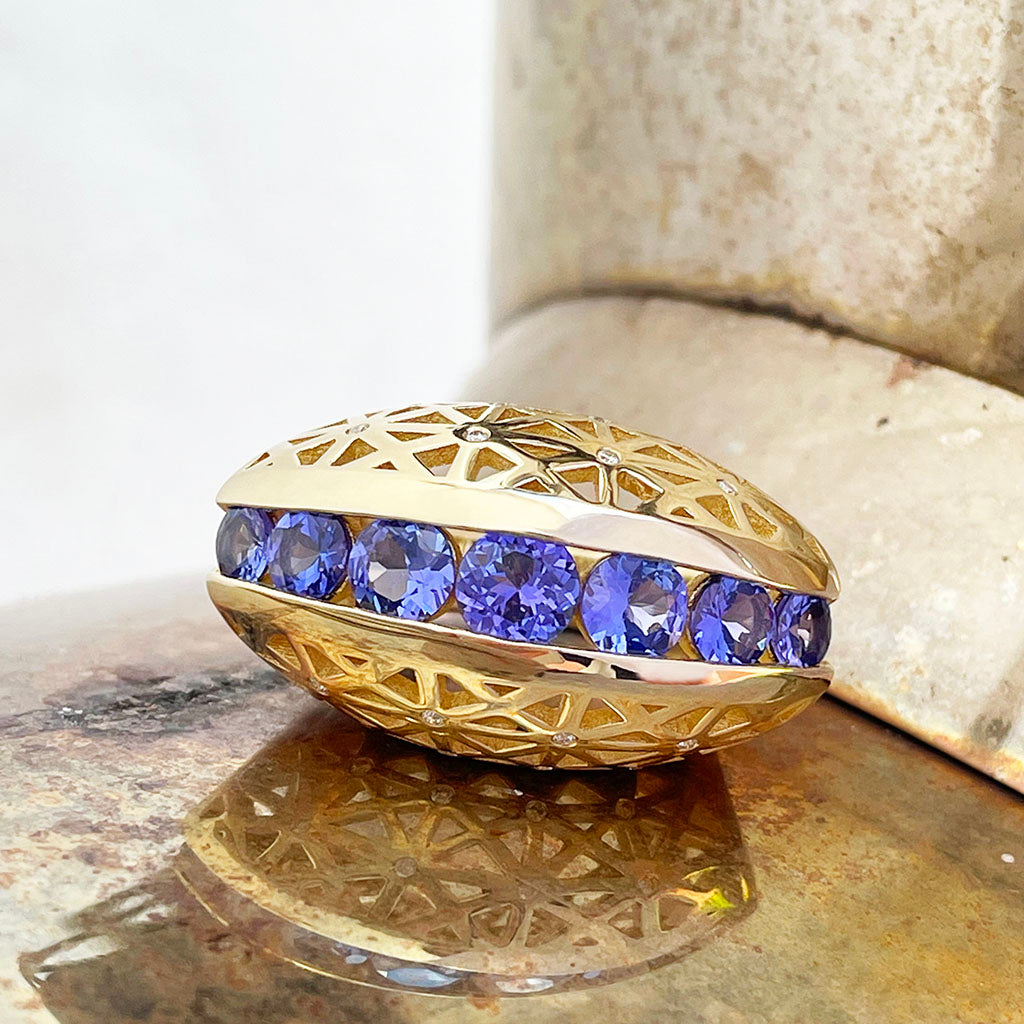 African Tanzanite and Diamond Yellow Gold ring