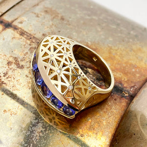 African Tanzanite and Diamond Yellow Gold ring