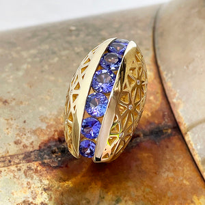 African Tanzanite and Diamond Yellow Gold ring