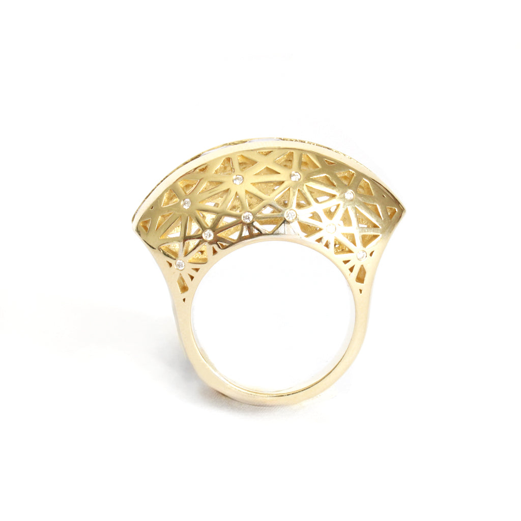 Afrogem Tanzanite And Diamond Raised Pattern Statement Ring in Yellow Gold