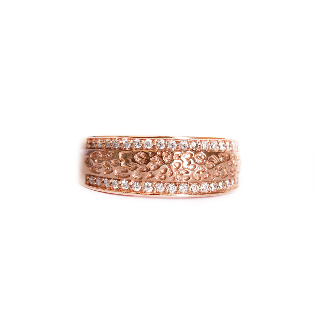 Animal Track With Diamond Border Rose Gold Ring
