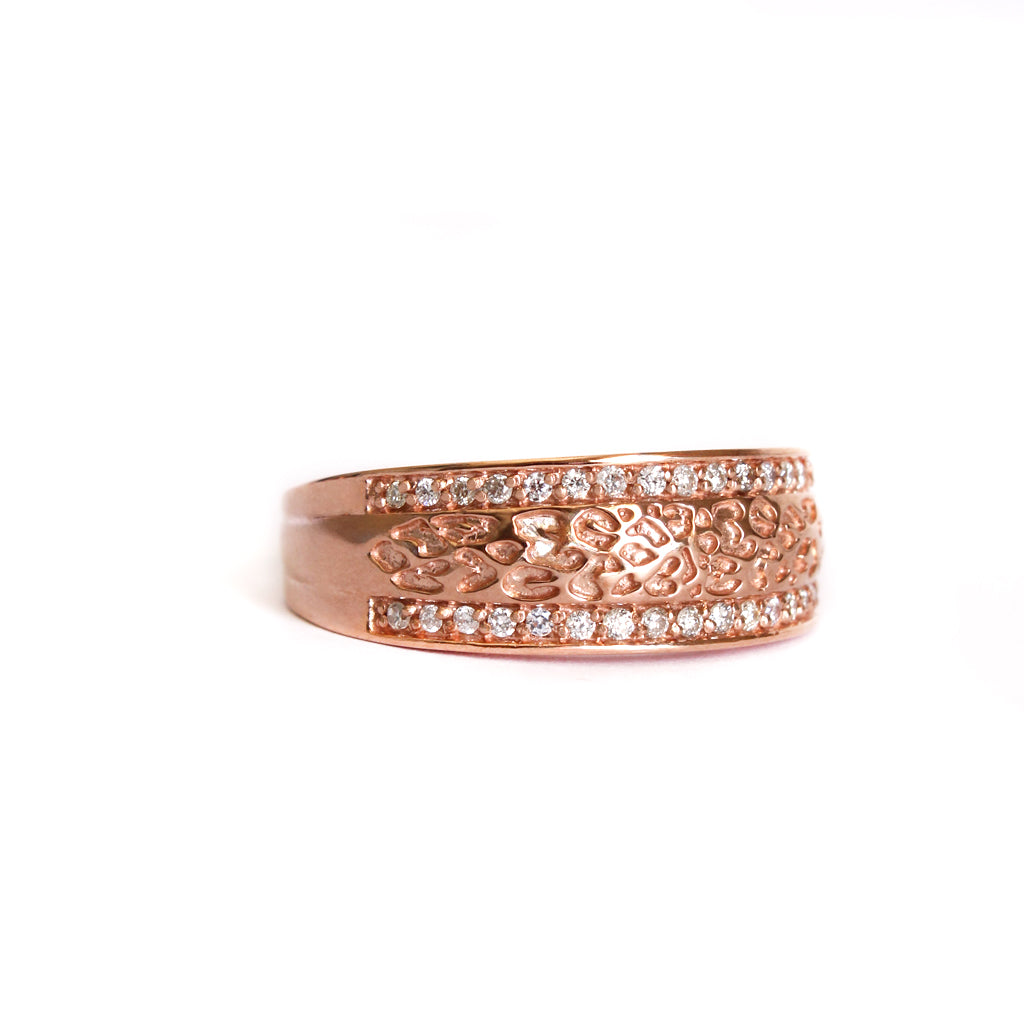 Animal Track With Diamond Border Rose Gold Ring
