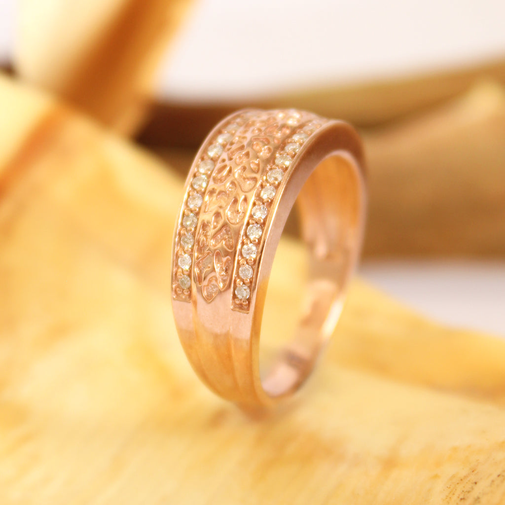 Animal Track With Diamond Border Rose Gold Ring