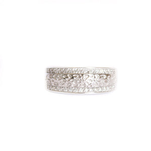 Animal Track With Diamond Border White Gold Ring