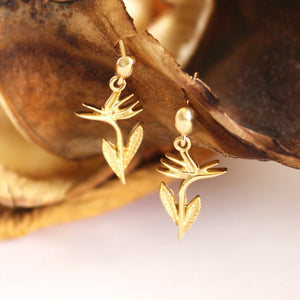 Bird of Paradise Yellow Gold Drop Earrings