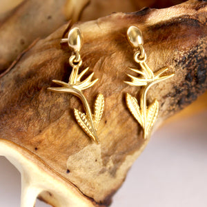 Bird of Paradise Yellow Gold Drop Earrings