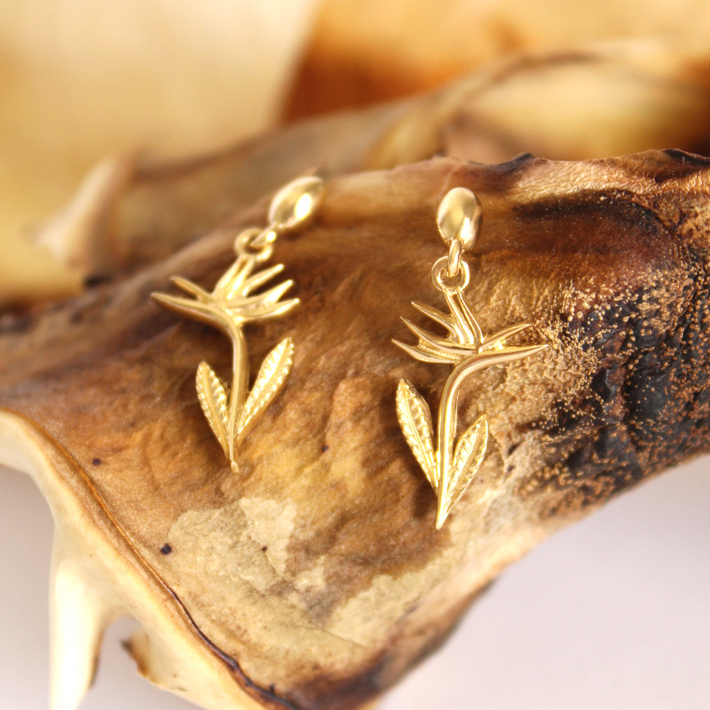 Bird of Paradise Yellow Gold Drop Earrings