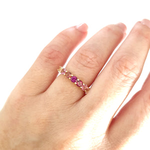 Blushing Pinks and Purple Yellow Gold Ring