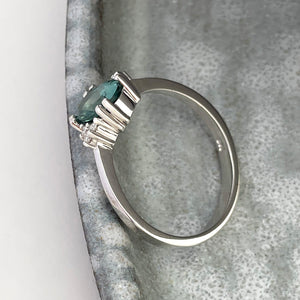 Breathtaking Oval Cut Sea Green Tourmaline With Trilogy Diamond Shoulder Highlight Ring