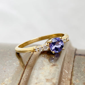 Tanzanite and diamond band engagement ring