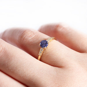 Cascading Diamond Shoulder Tanzanite Diamond Yellow Gold Ring