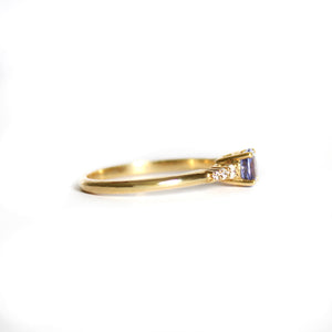 Cascading Diamond Shoulder Tanzanite Diamond Yellow Gold Ring