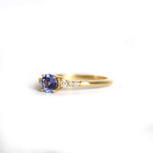 Cascading Diamond Shoulder Tanzanite Diamond Yellow Gold Ring