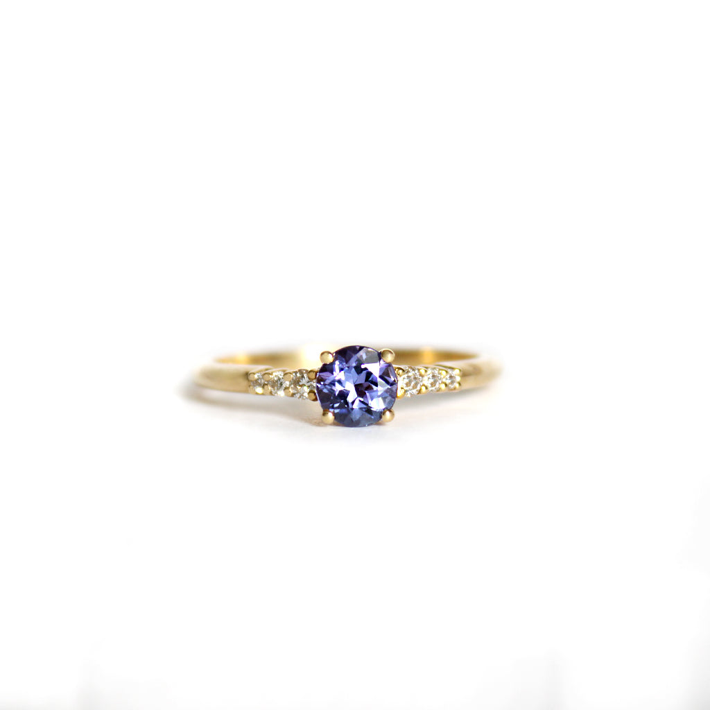 Cascading Diamond Shoulder Tanzanite Diamond Yellow Gold Ring