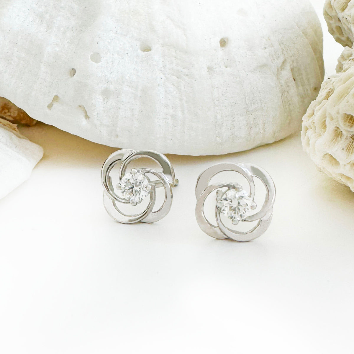 Celtic Twist White Diamond Stud Earrings