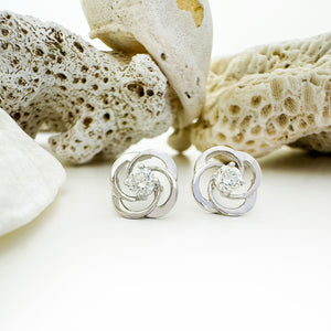 Celtic Twist White Diamond Stud Earrings