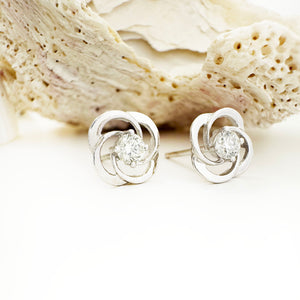 Celtic Twist White Diamond Stud Earrings