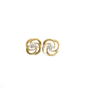 Celtic Twist White Diamond Yellow Gold Stud Earrings