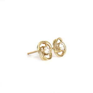 Celtic Twist White Diamond Yellow Gold Stud Earrings