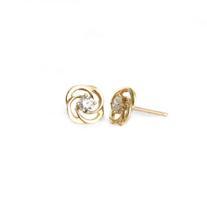 Celtic Twist White Diamond Yellow Gold Stud Earrings