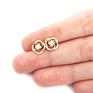 Celtic Twist White Diamond Yellow Gold Stud Earrings