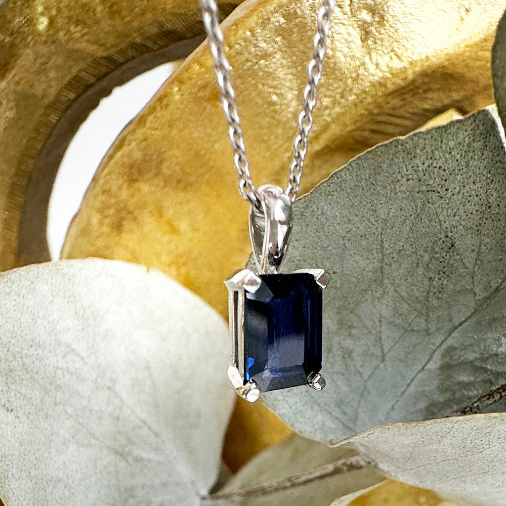 Classic Emerald Cut Sapphire White Gold Pendant