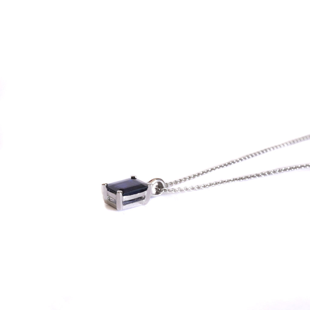 Classic Emerald Cut Sapphire White Gold Pendant