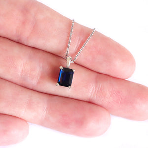 Classic Emerald Cut Sapphire White Gold Pendant