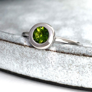 Cosmic Bezel Set Green Tourmaline White Gold Ring